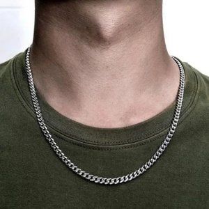 New Mens 20'' Silver Cuban Link Chain Necklace